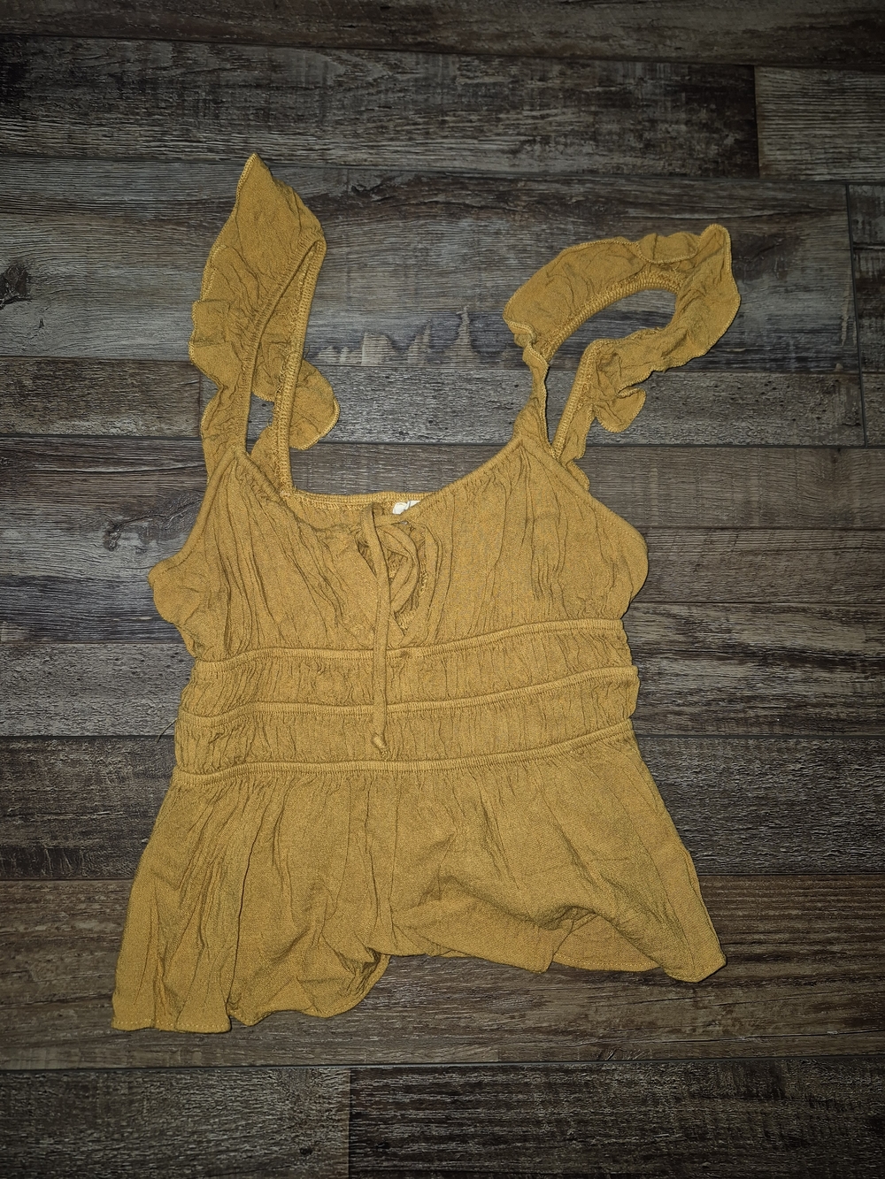 Moa Moa Mustard Ruffle Strap Tank Top